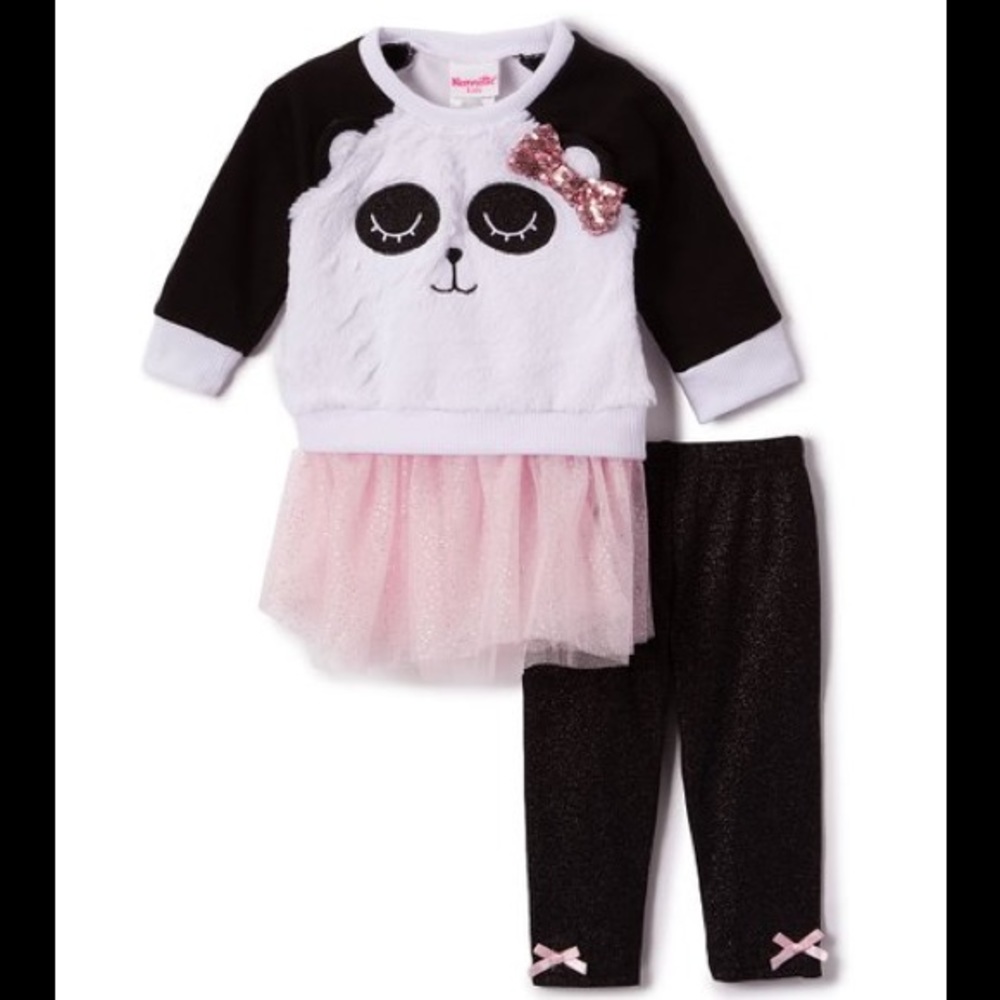 Nannette White Panda Pink Tutu Sweatshirt Leggings